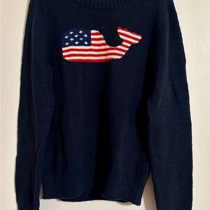 Boys Vineyard Vines Navy Knit Sweater - American Flag Whale - v good condition